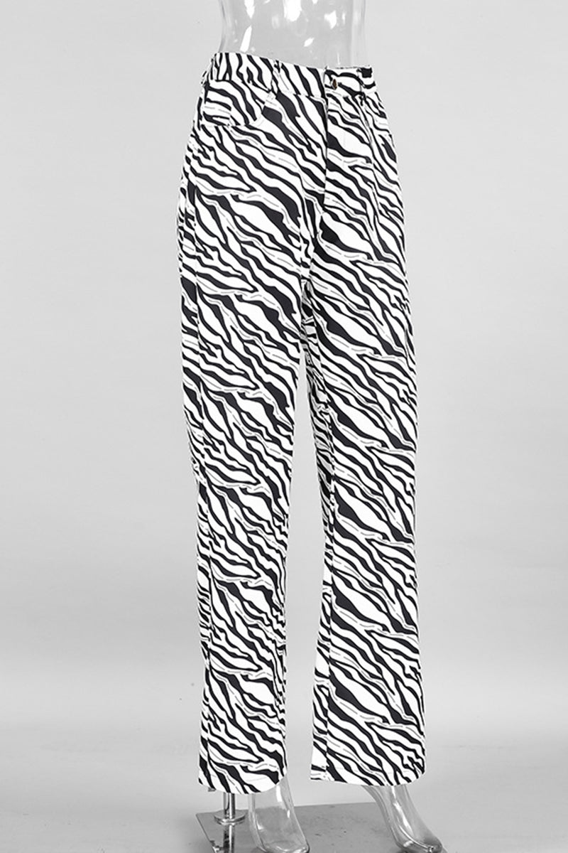 Zebra Print High-Waisted Pants