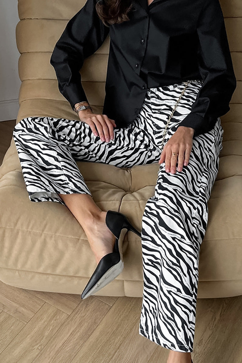 Zebra Print High-Waisted Pants