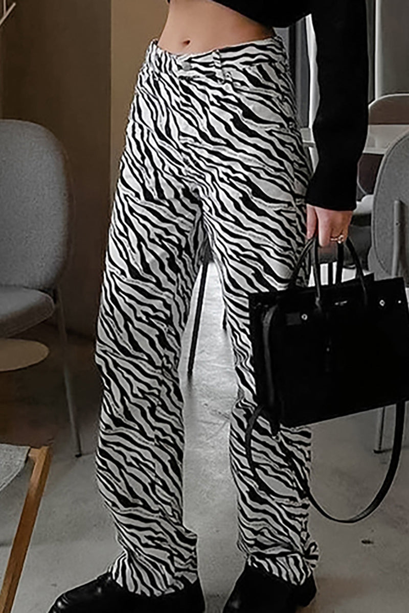 Zebra Print High-Waisted Pants