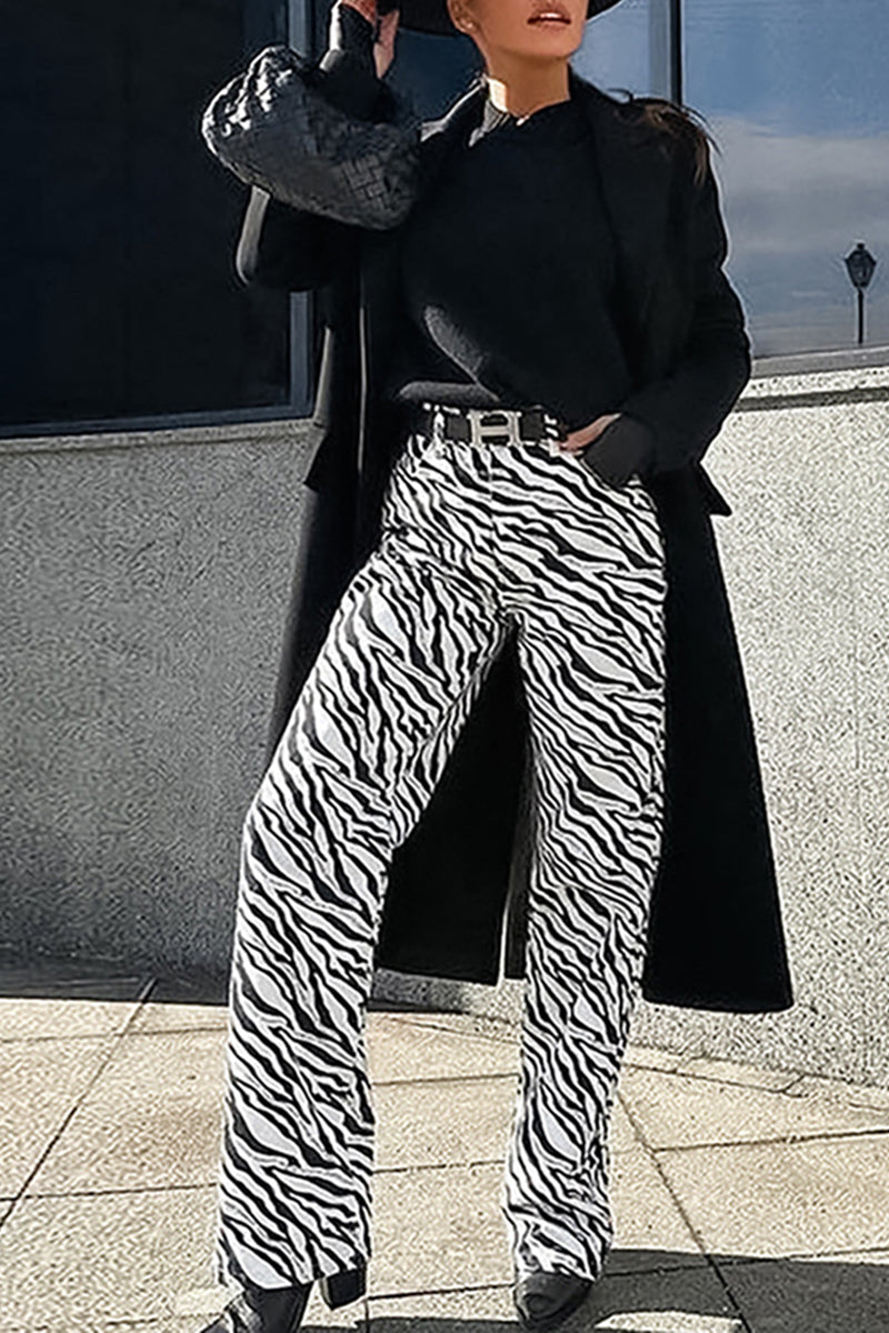 Zebra Print High-Waisted Pants