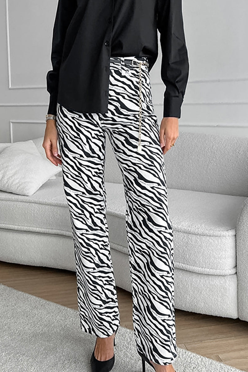 Zebra Print High-Waisted Pants